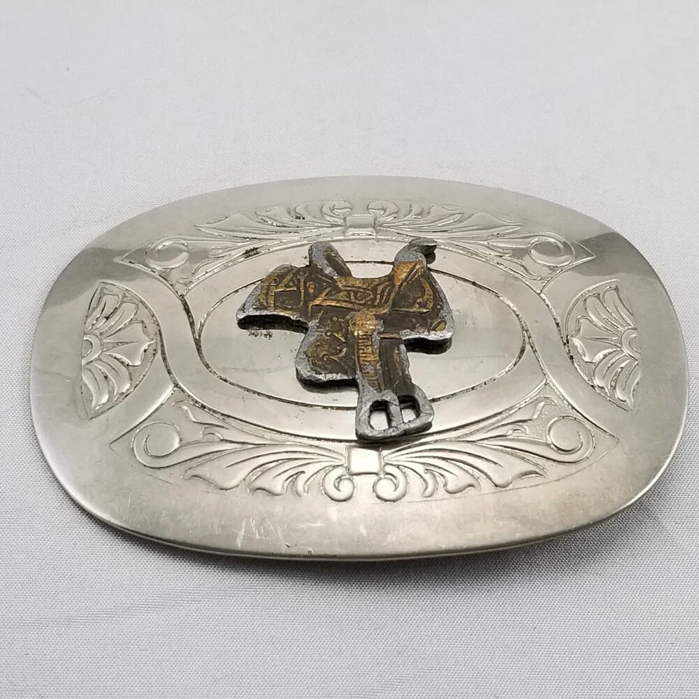 Belt Buckle Horse Saddle Western Stamped‎ Filigree USA Made By Chambers Belt Co